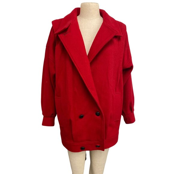 Vintage 1980s International Scene Red Pure Wool Double-Breasted Coat - Picture 6 of 16